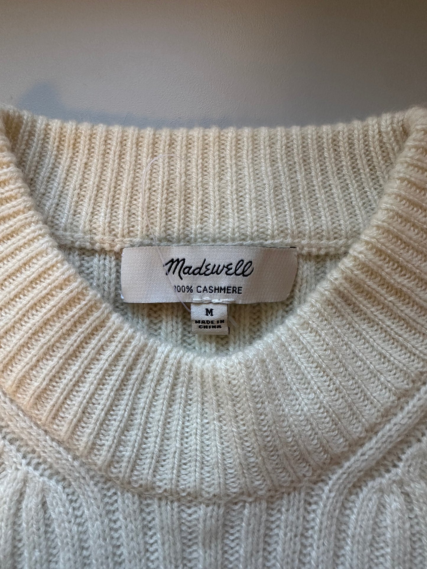 Madewell Short Sleeve Cream Cashmere Ribbed Sweater | Size Medium