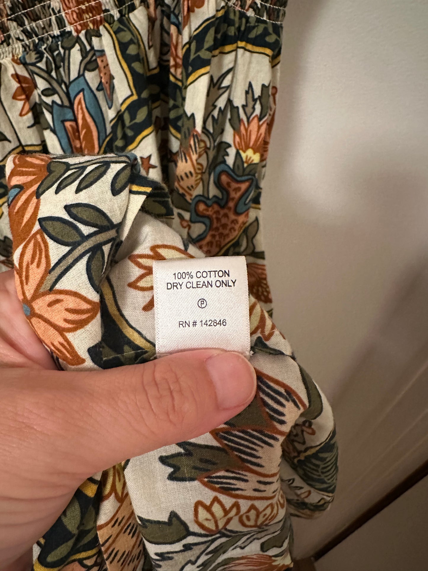 RHODE Resort Smocked Maxi Dress With Puff Sleeves in Mushroom Print | Size Small
