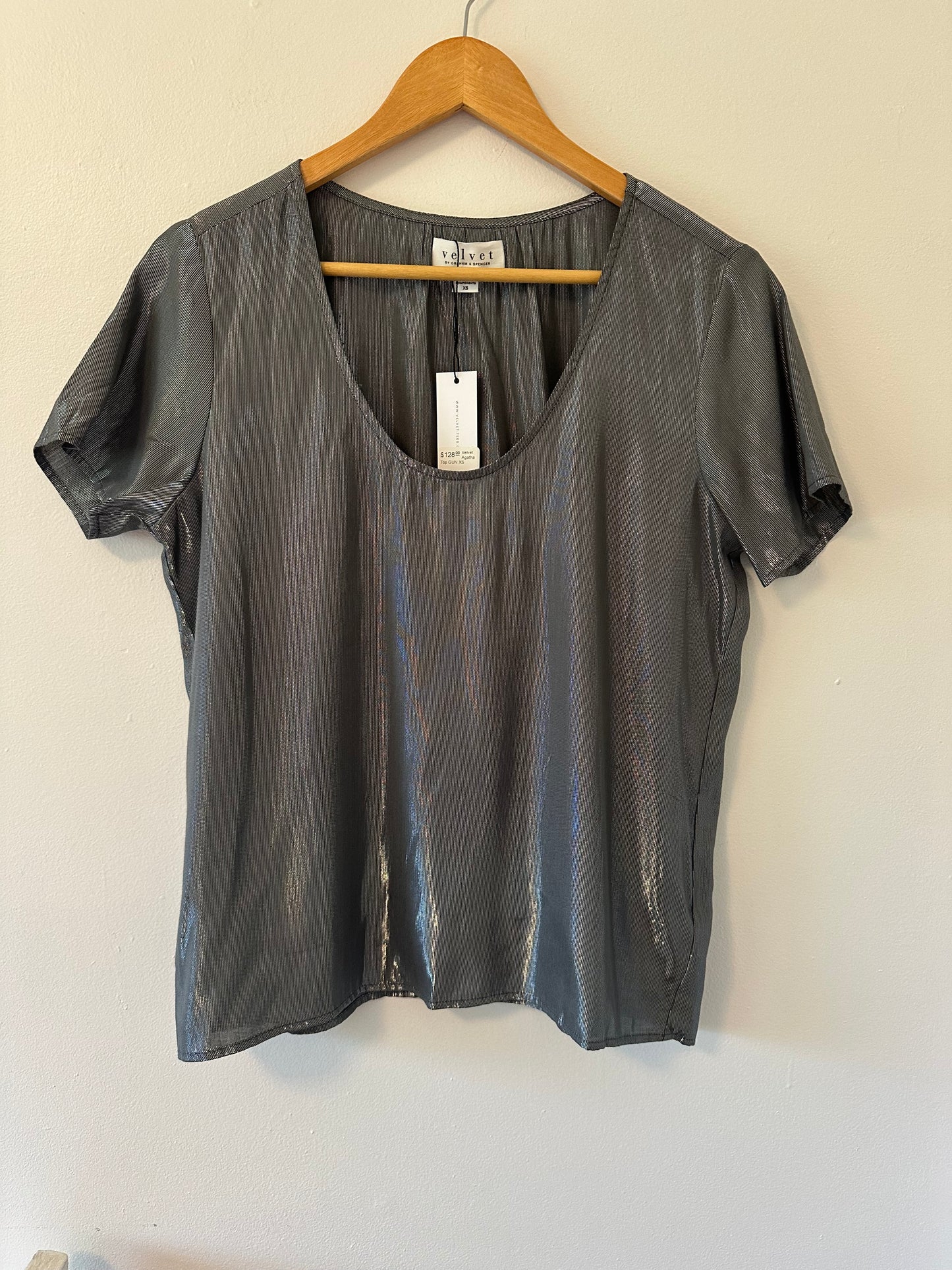 Velvet by Graham & Spencer Agatha Lurex Metallic Gray Blouse - Size XS