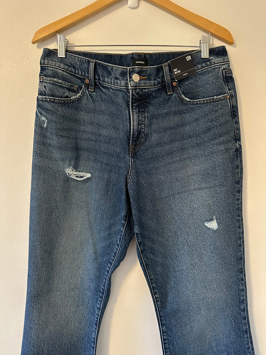 NWT Express Mid Rise Bootcut Distressed Stretch Jeans | Size 12