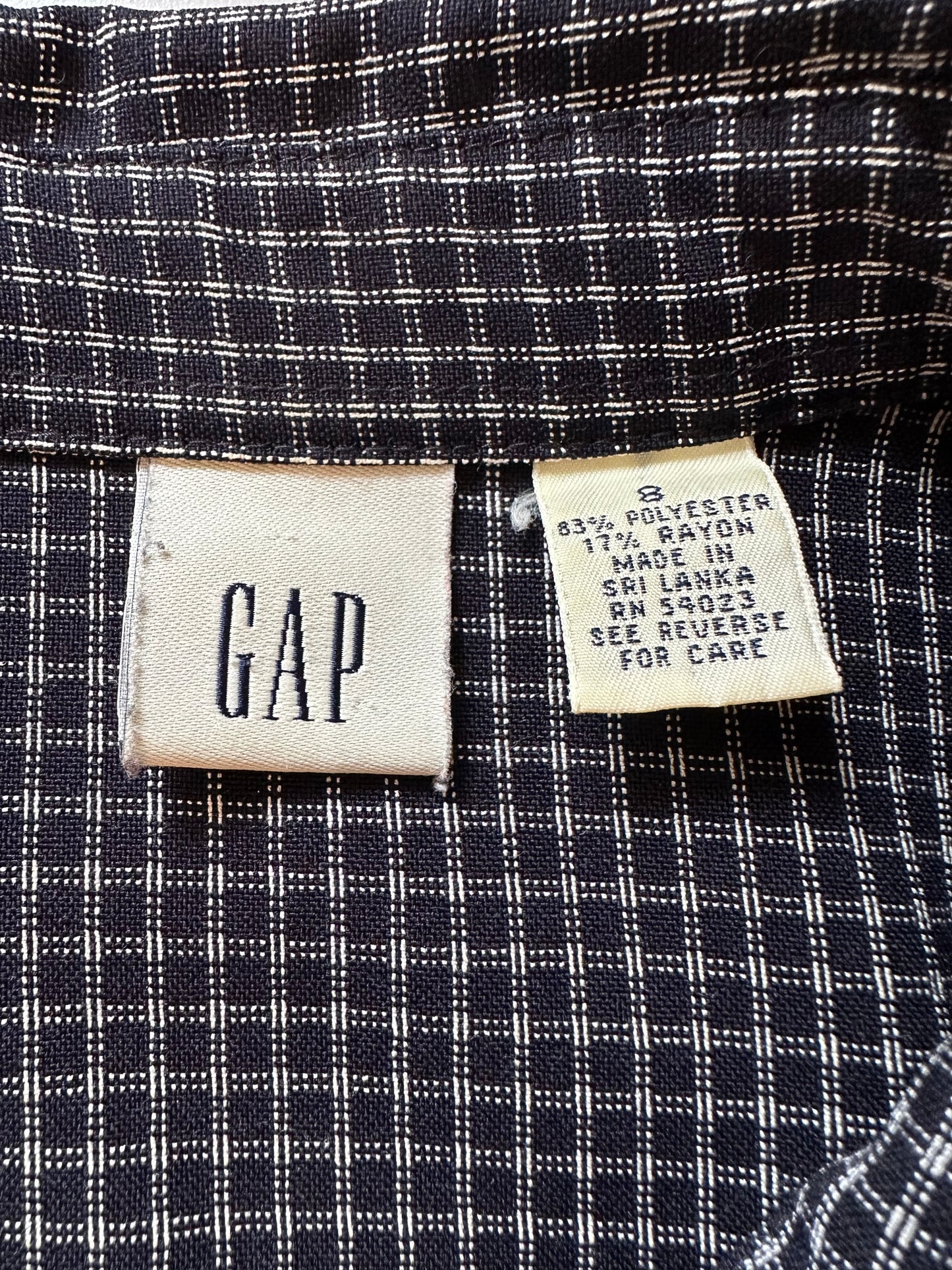 Gap Vintage Women's Black and White Checkered 90s Style Mini Dress with Collar