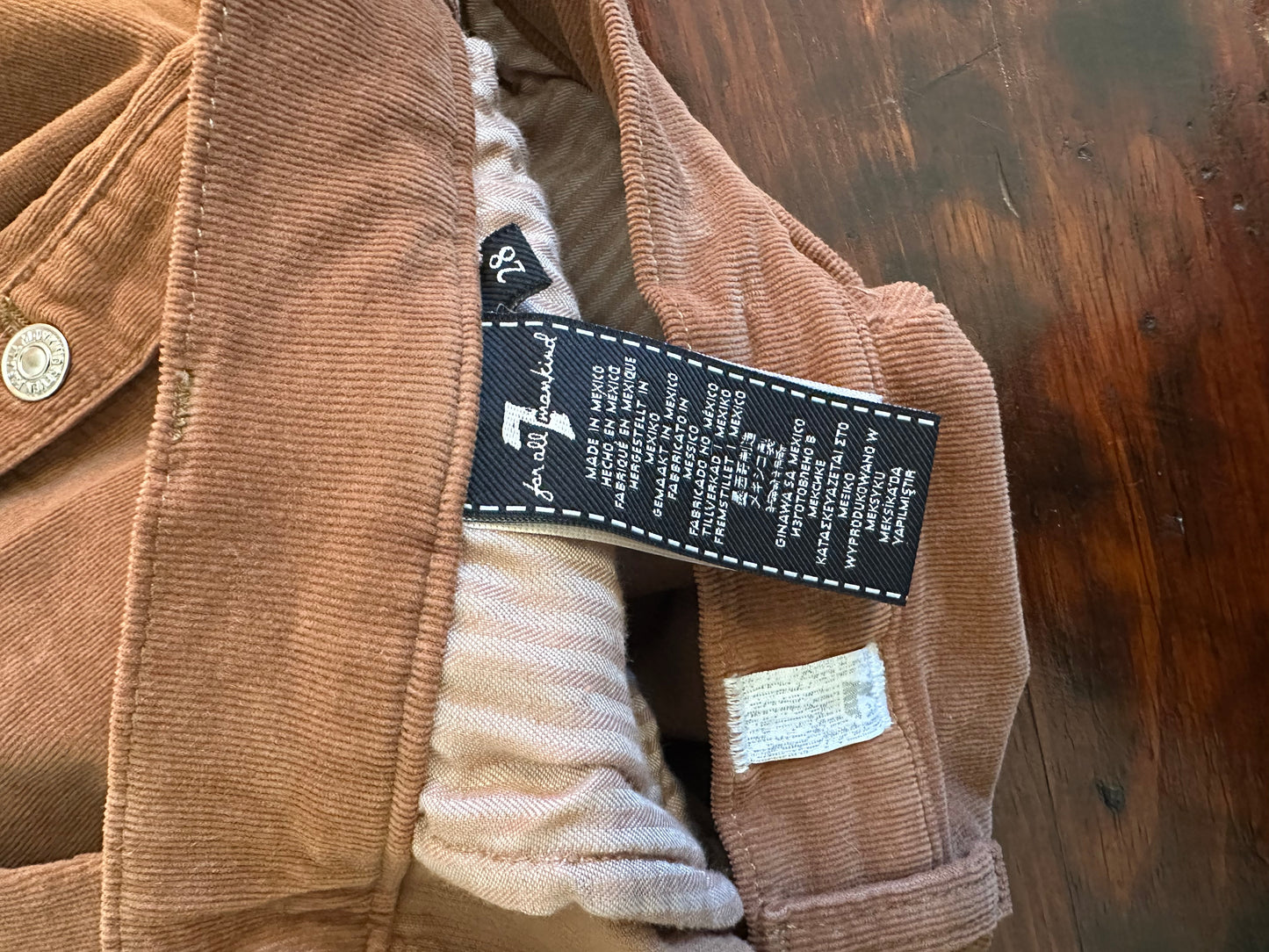 7 For All Mankind Brown Corduroy Button-Front Mini Skirt Size 28