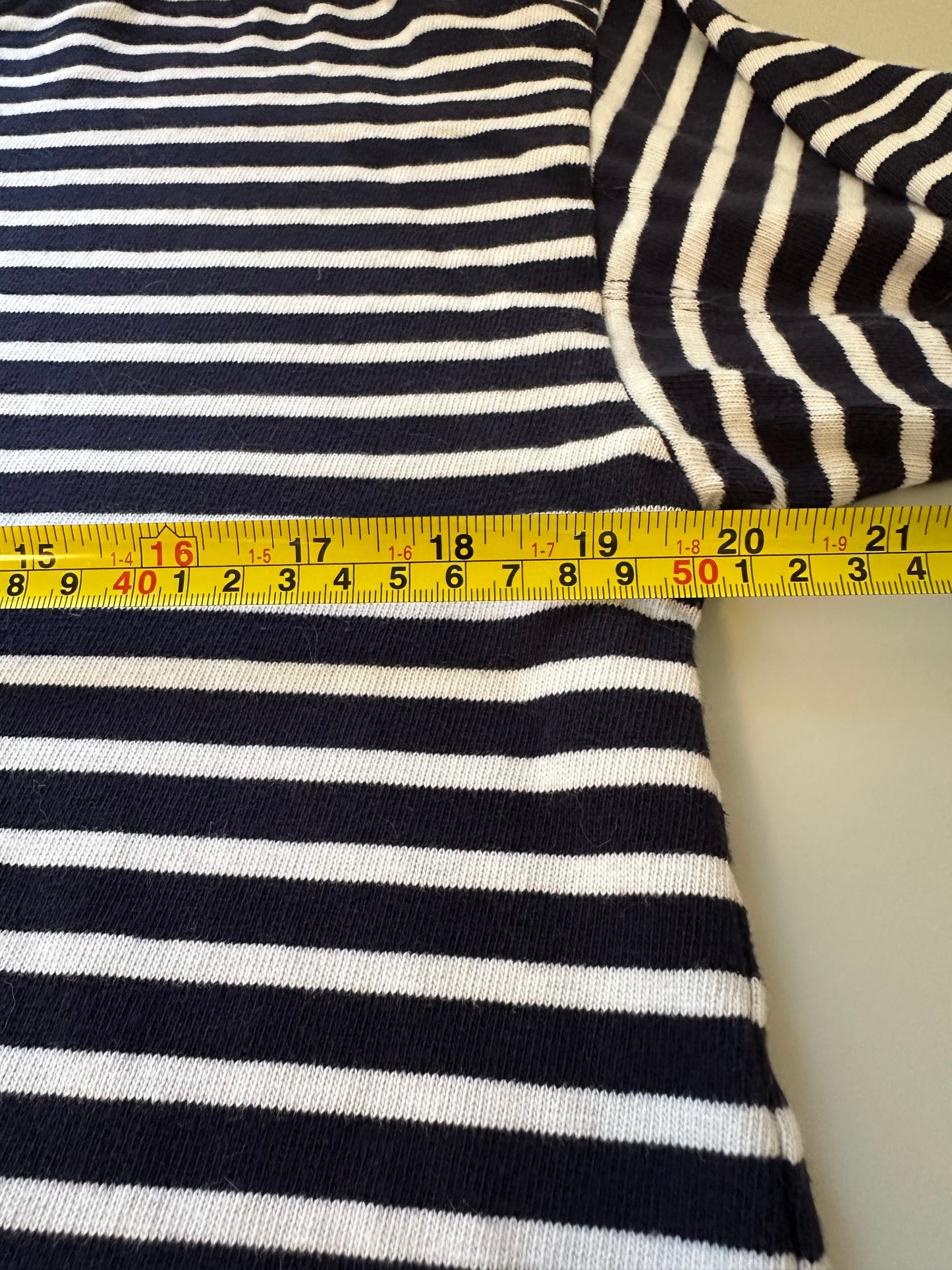 AYR The French Fry Long Sleeve T-Shirt in Navy and White Stripes | Size Large