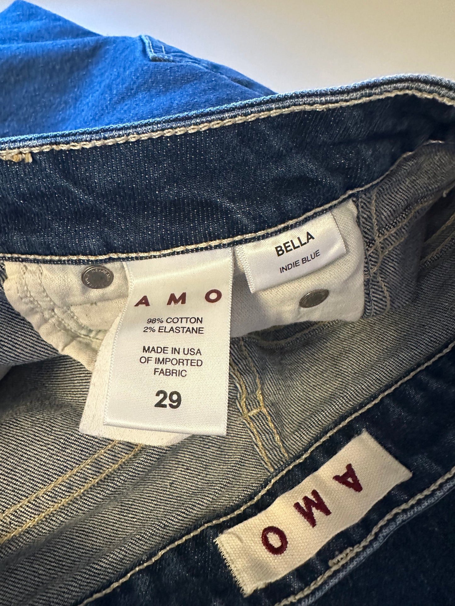 AMO Denim Bella Dark Blue Flare Jeans in Indie Blue | Size 29