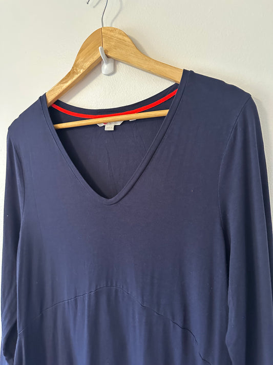Boden Navy Long Sleeve Jersey V-Neck Dress | Size 14L