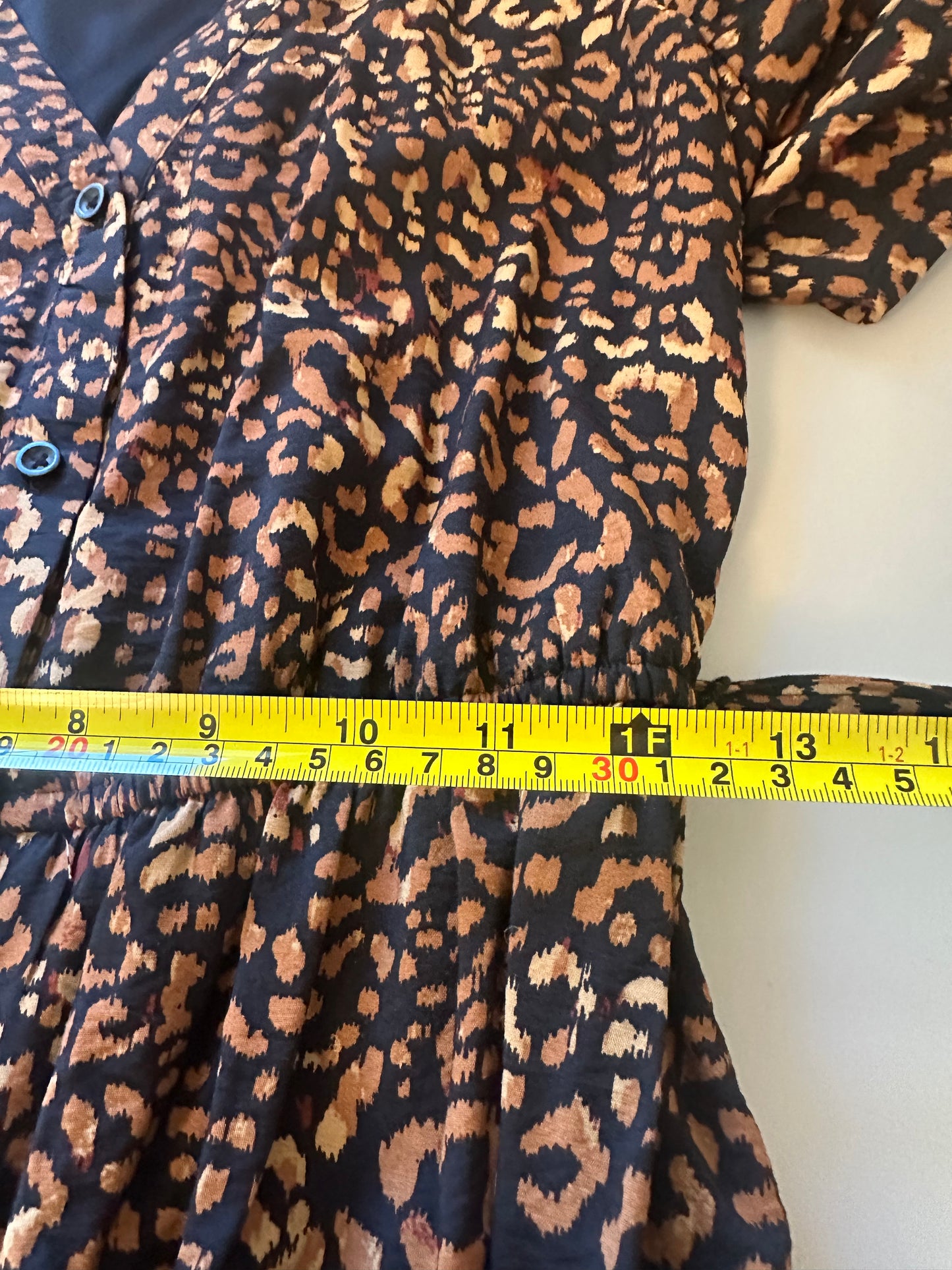 Nine West Puff Sleeve Brown Leopard Print Button Front Mini Dress | Size Medium