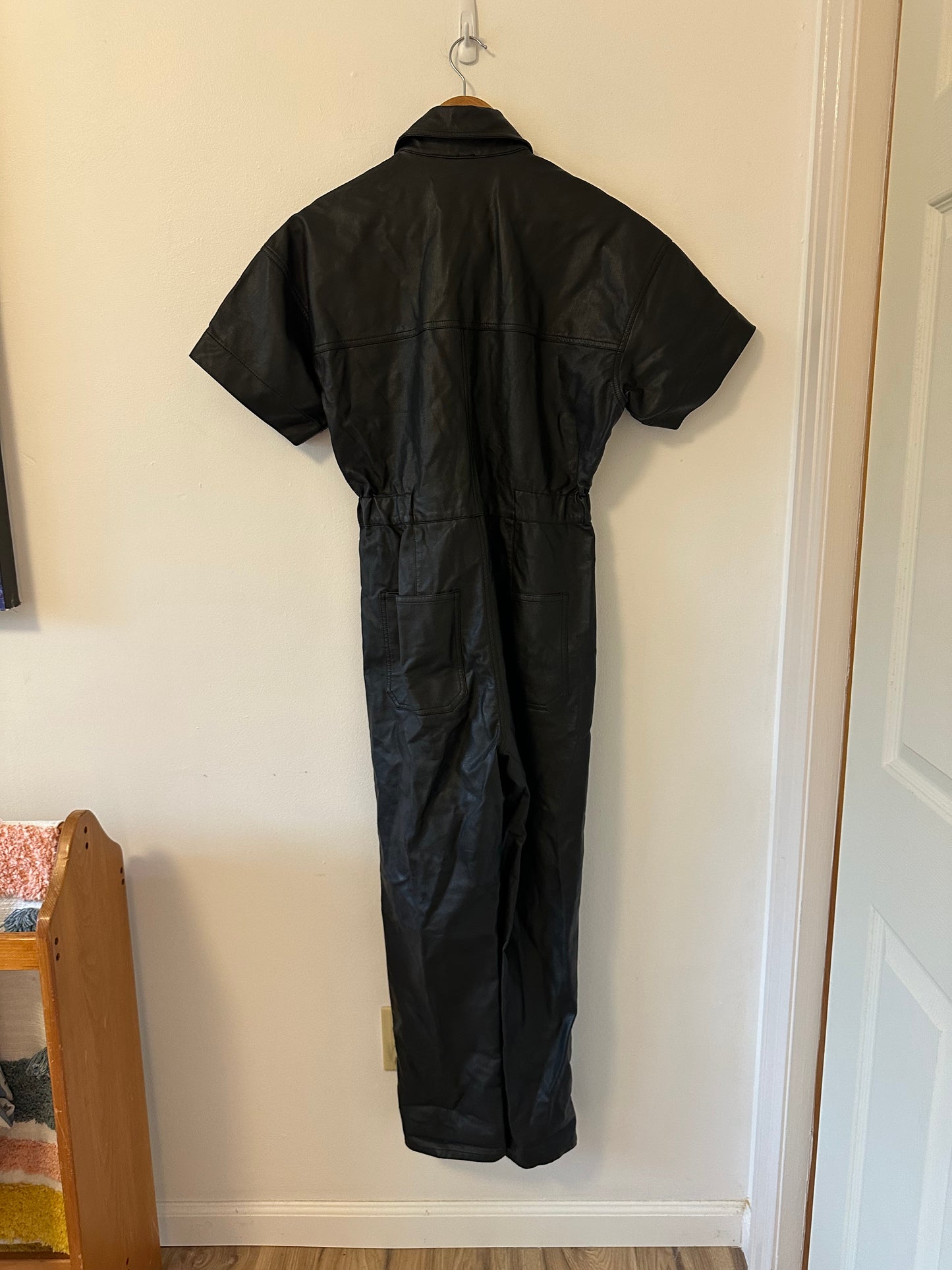 NWT Free People Liaison Black Faux Leather Jumpsuit | Size Small