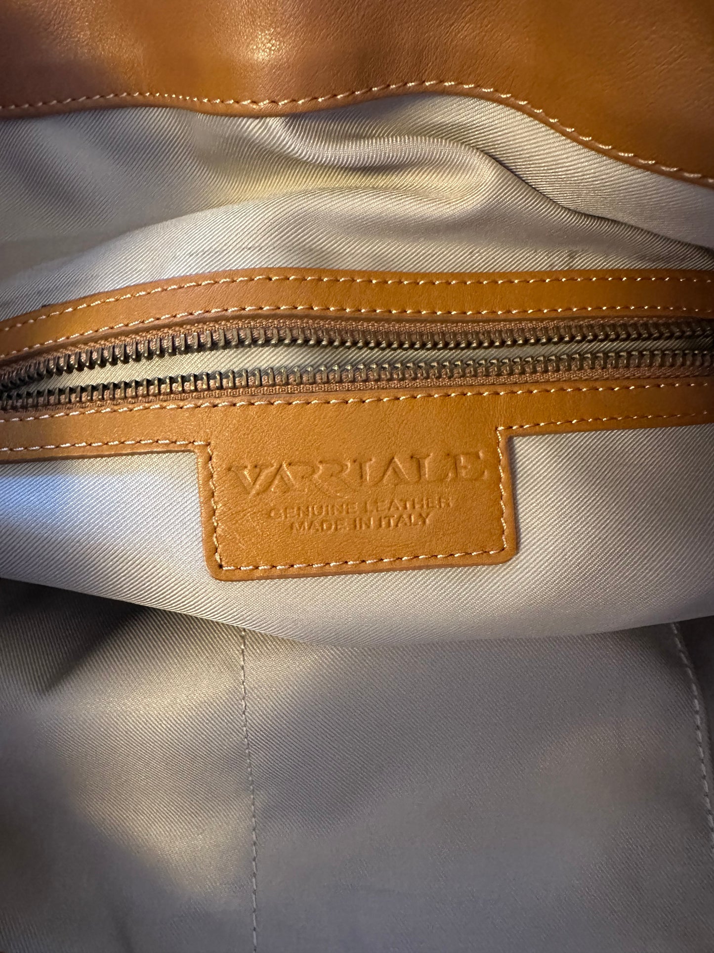 Varriale Tan Leather Zip Top Tote Bag