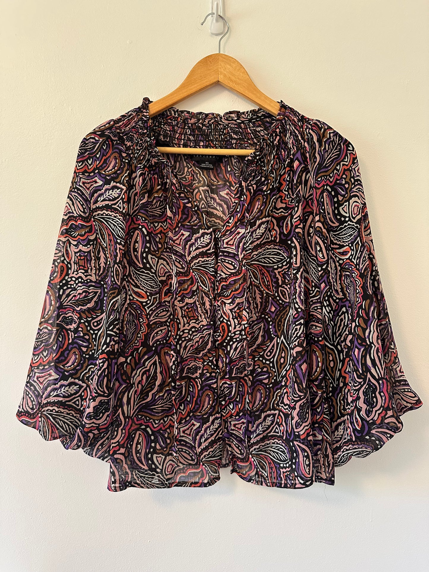 Sanctuary Paisley Print Smock Neck Top in Purple Pattern - Size XS