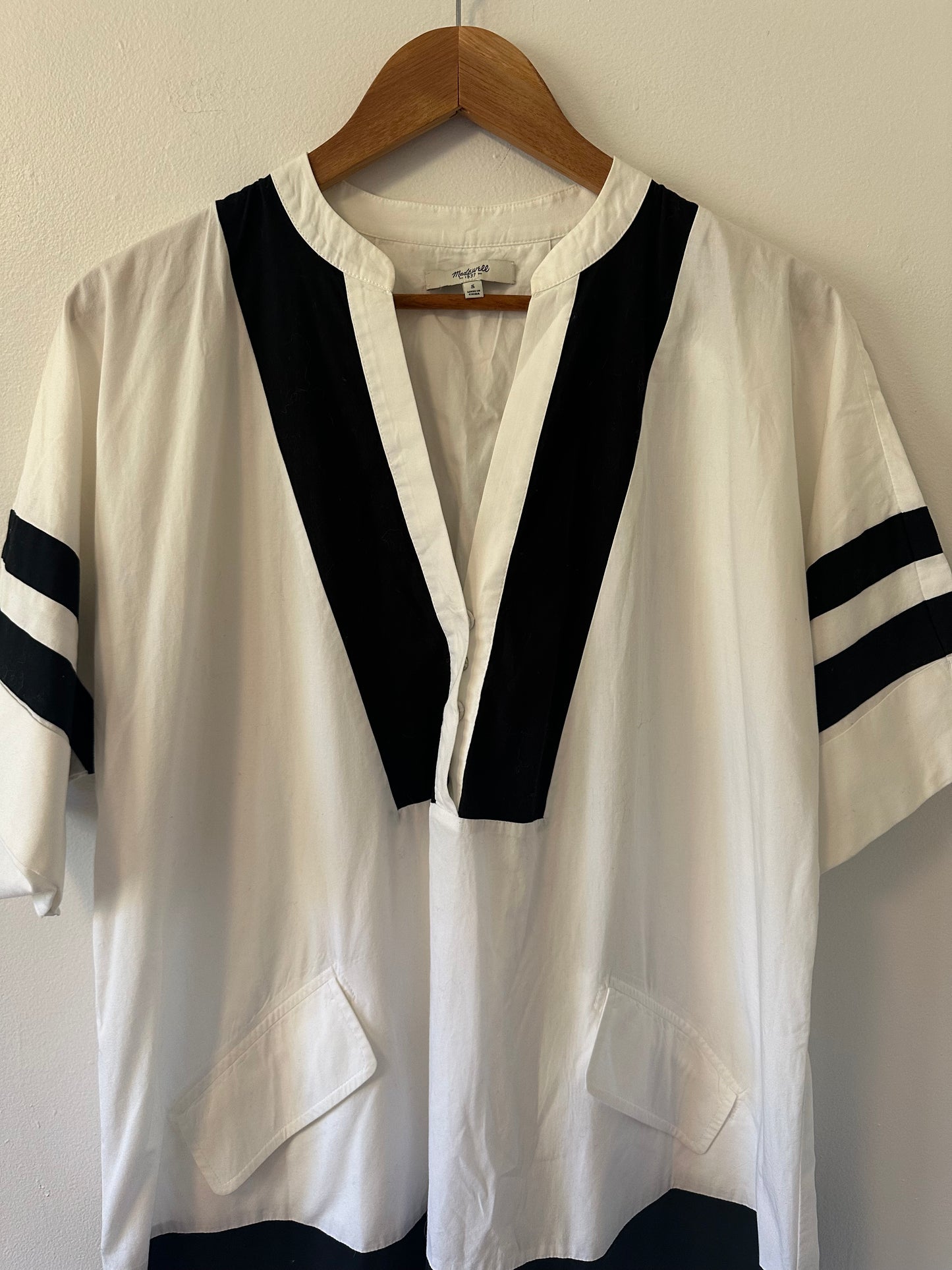 Madewell Black and White Striped Poncho Dress | Size Small