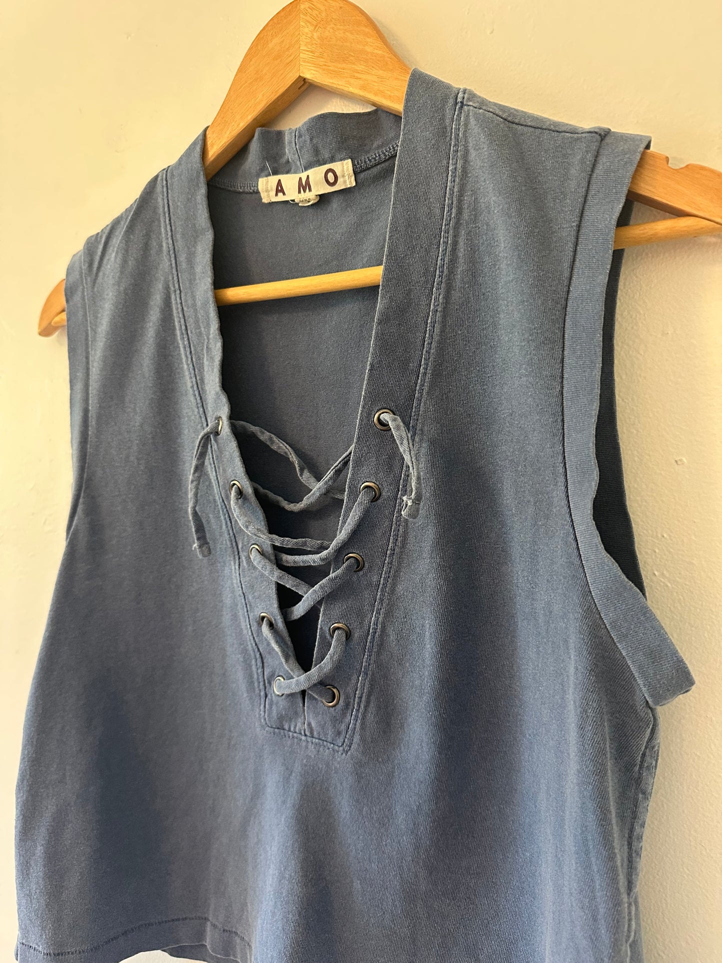 AMO Women's Aviva Blue Lace-Up Tank Top in Blue - Size Small
