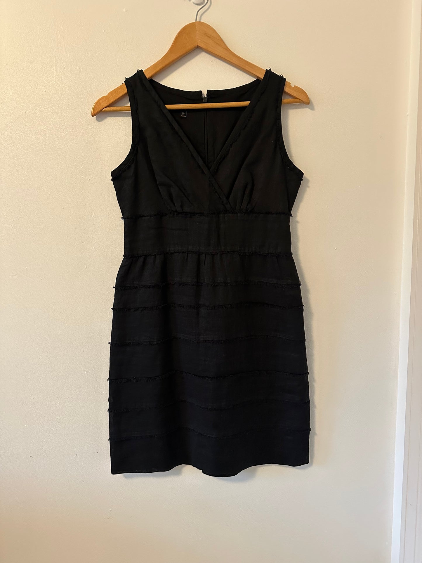 Talbots - Black Sleeveless Tiered Linen Mini Dress | Size 2P