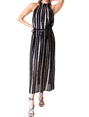 Emerson Fry New Black and Silver Floral Metallic Maxi Dress - Size Medium