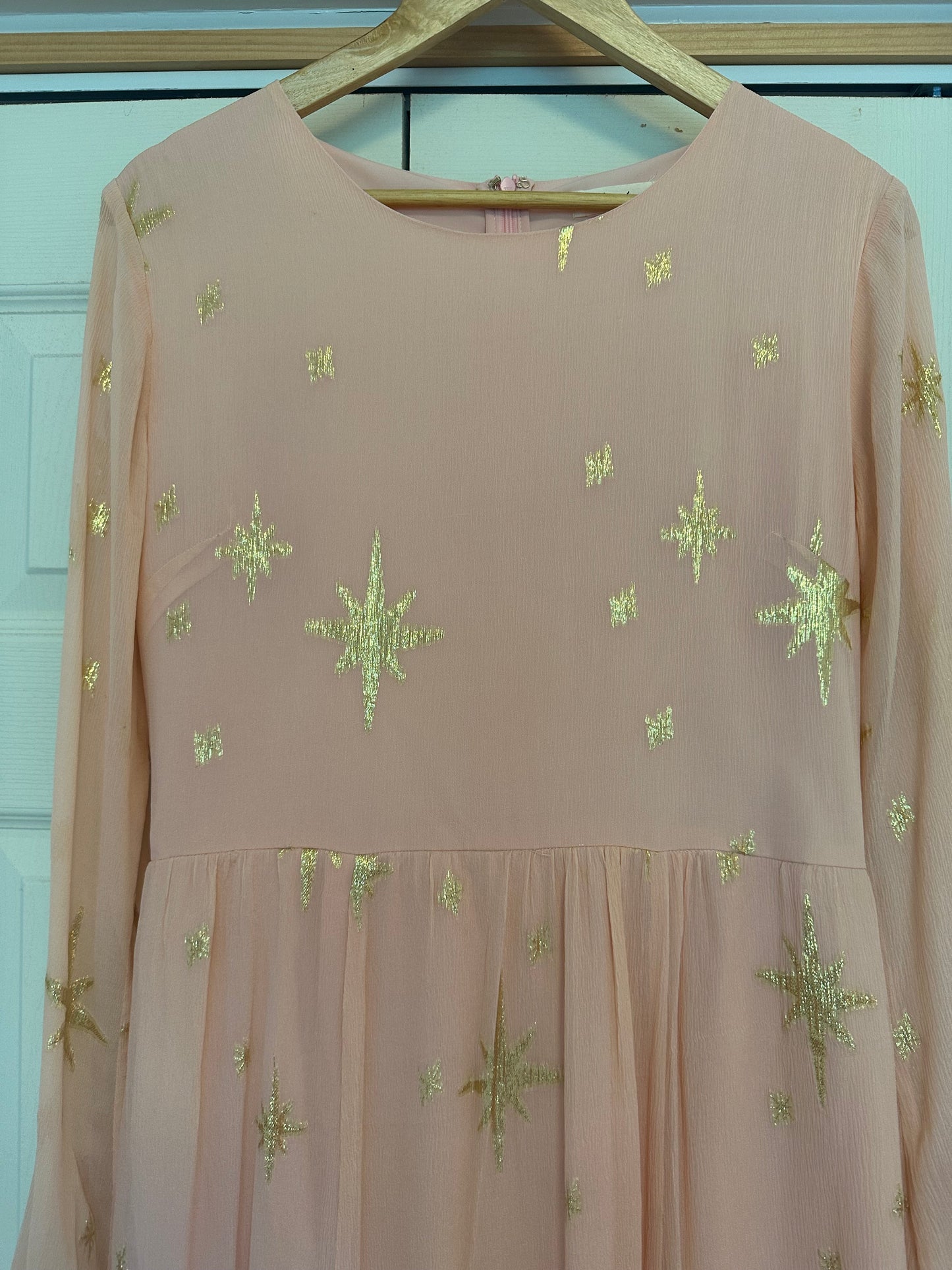 For Love & Lemons Silk Gilded Star Maxi Dress Size Pink Gold Size Large