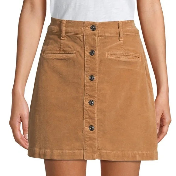 7 For All Mankind Brown Corduroy Button-Front Mini Skirt Size 28