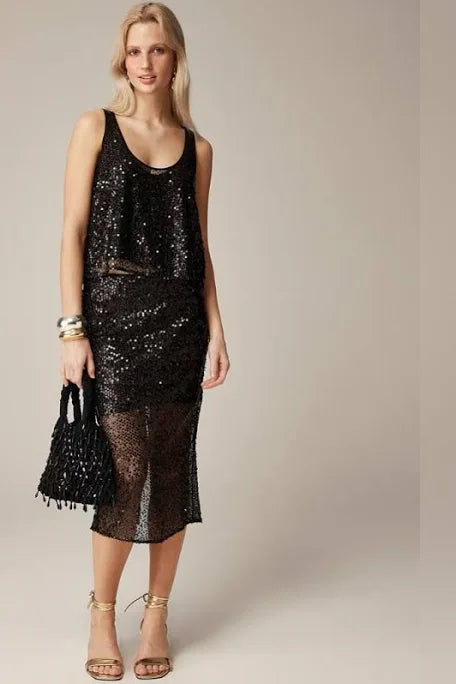 J. Crew Collection New Black Sequin Midi Skirt Size 2