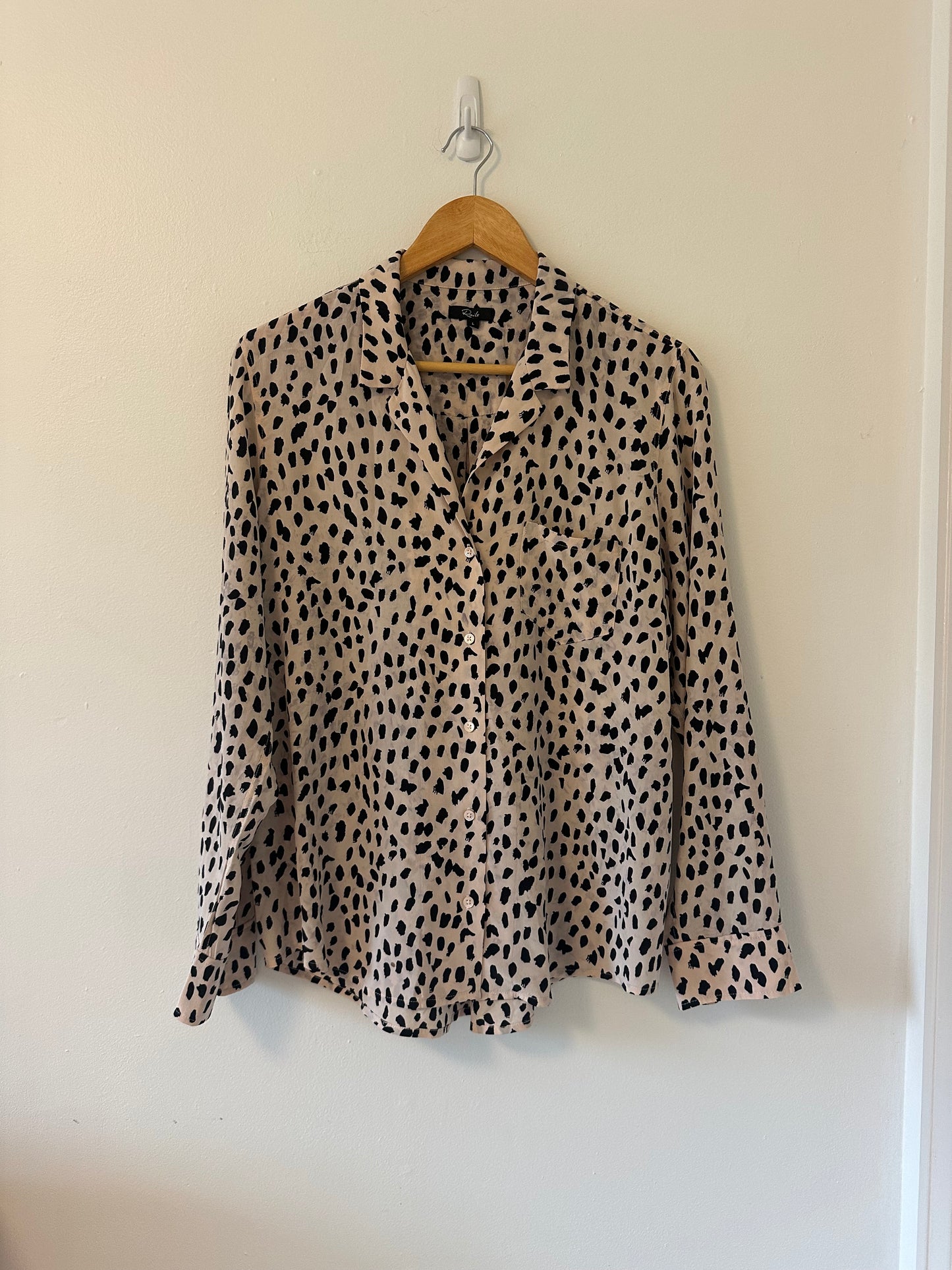 Rails Rebel Leopard Print Silk Button Down Top | Size Large