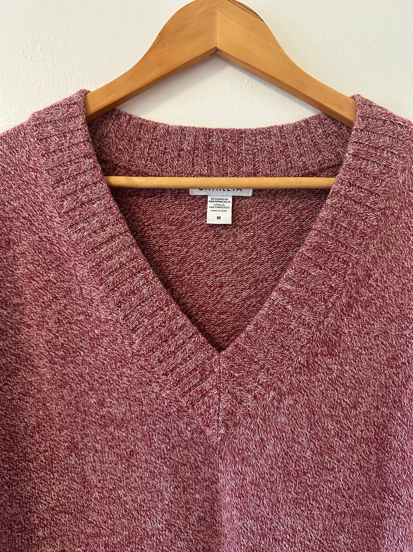 Athleta Vital V-Neck Tunic Sweater in Marled Red - Size Medium