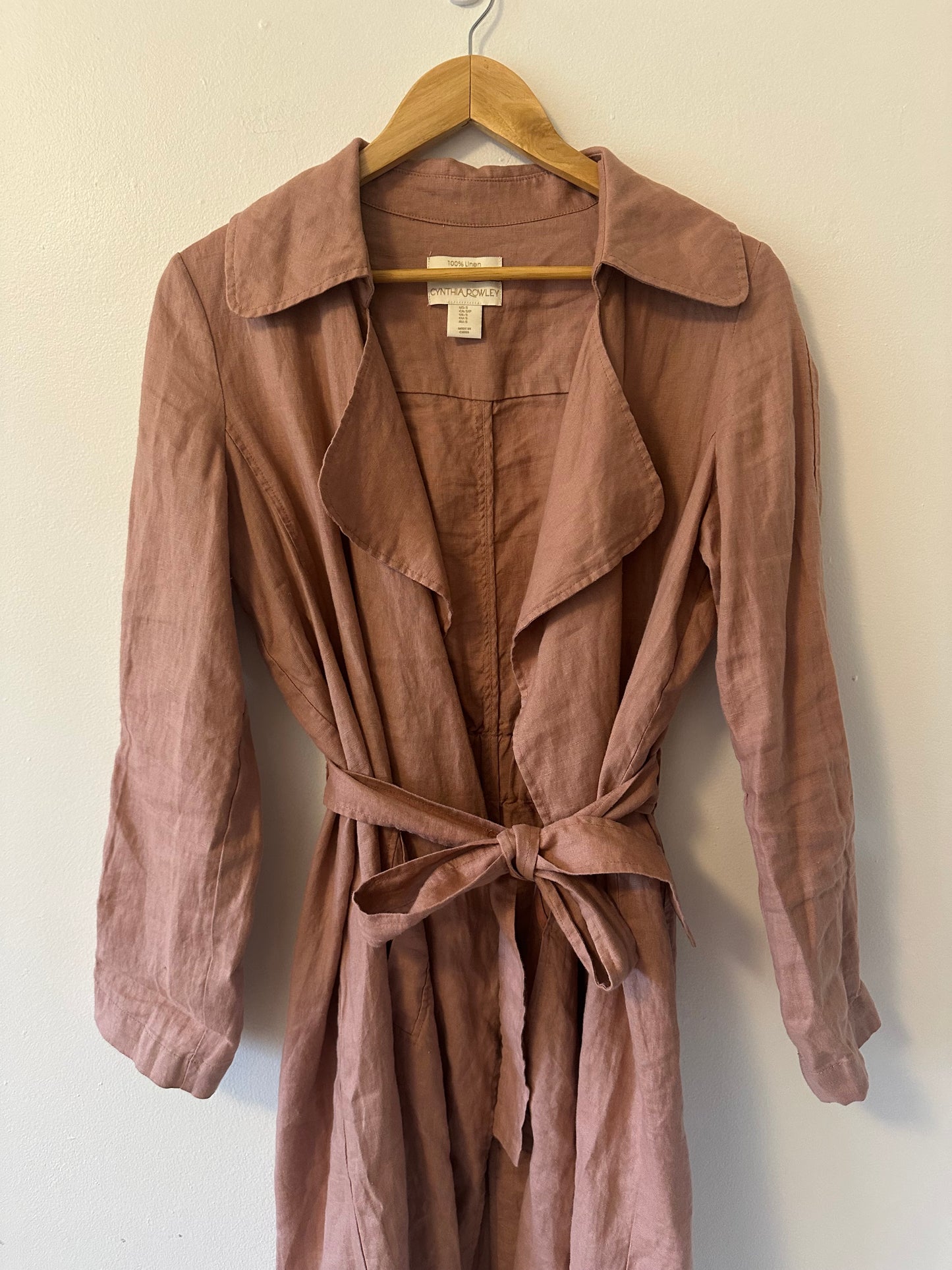 Cynthia Rowley Dusty Rose Linen Trench Coat | Size Small