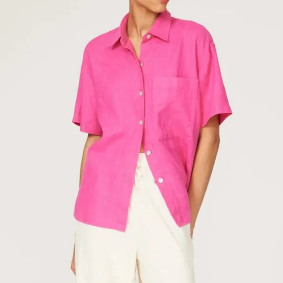 Rails Mackinley Linen Top in Raspberry- Size Small