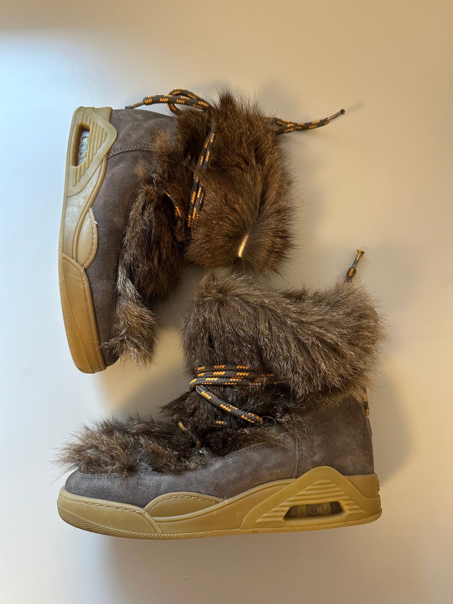 Serafini Fur Moon Boots with Lace-Up Detail | Size 39