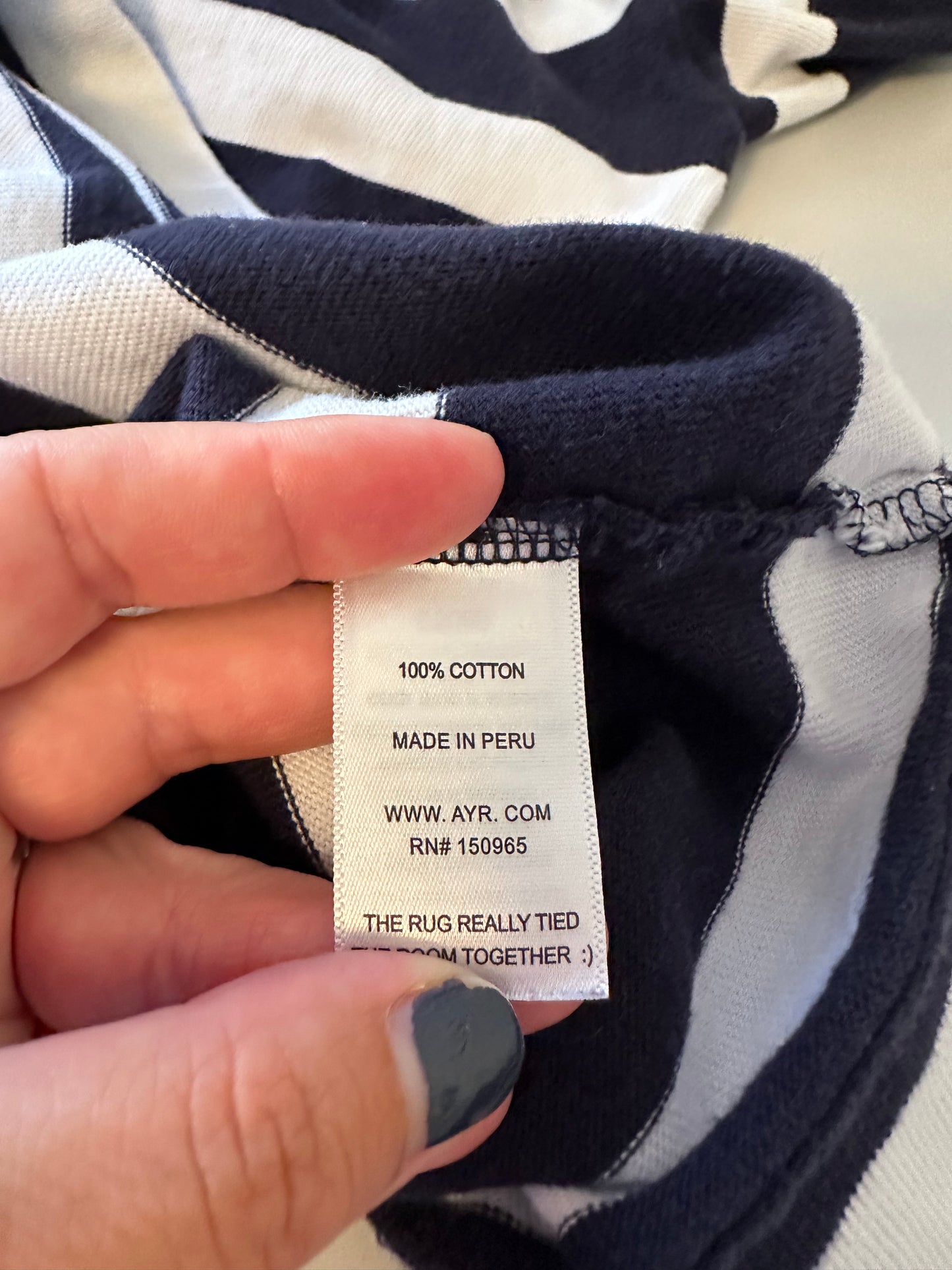 AYR The Early Mornings Navy and White Striped Tee | Size Medium