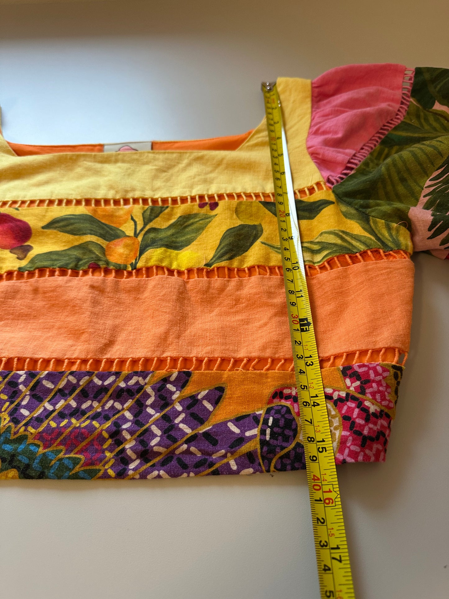FARM Rio Rainbow Mixed Prints Tiered Linen Blend Top | Size Medium