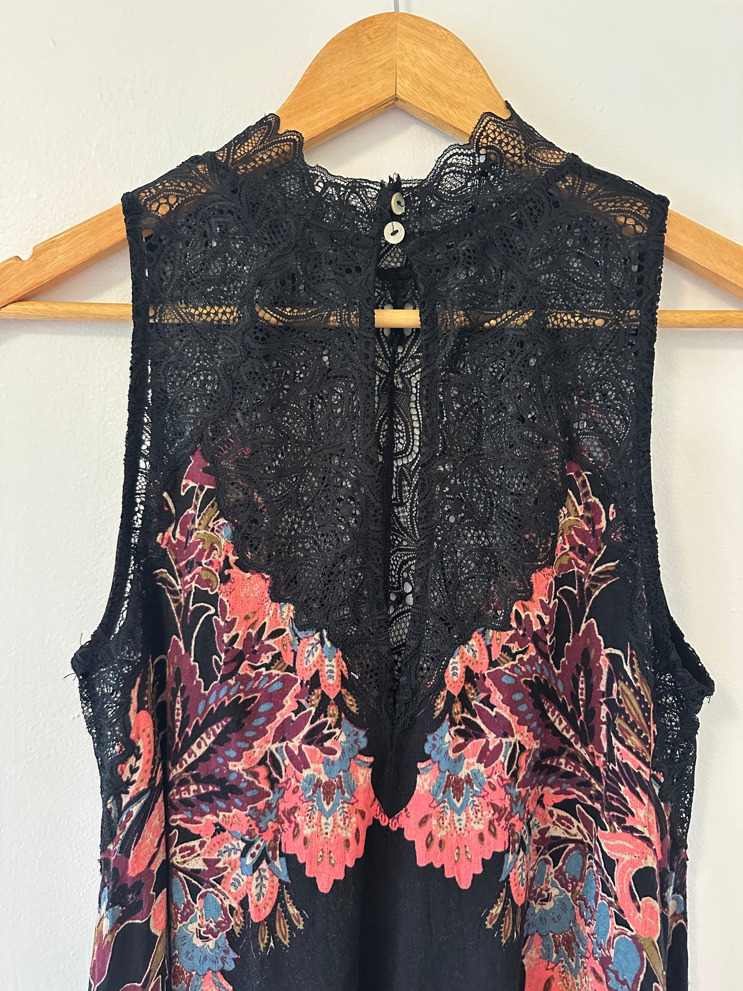 Free People Marsha Floral Lace Black Mini Dress - Size Small