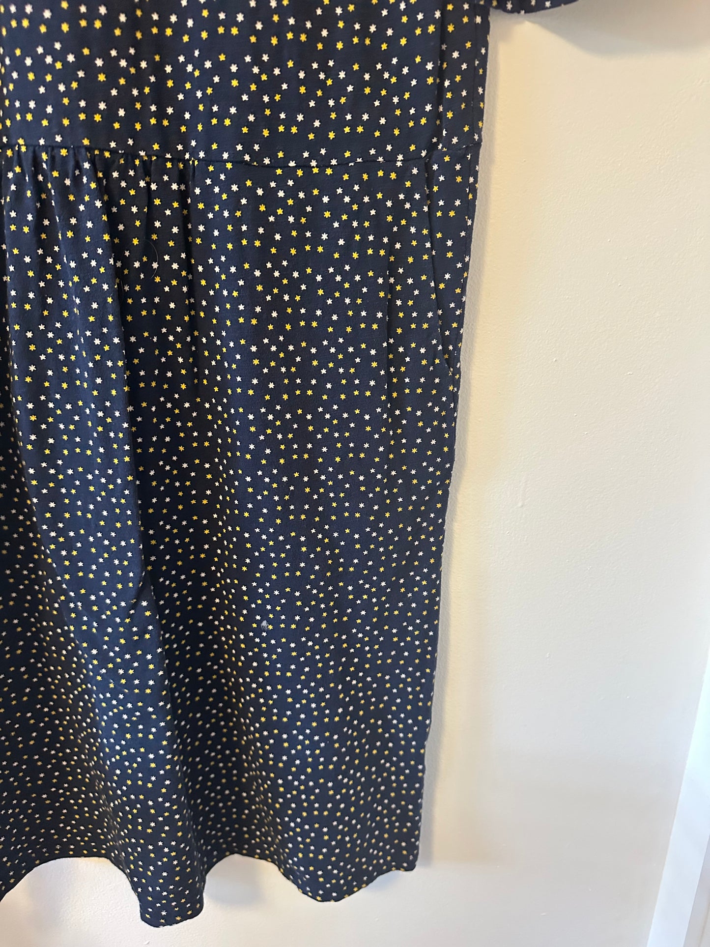 Boden Navy T-Shirt Dress with Yellow and White Star Print - Size 12
