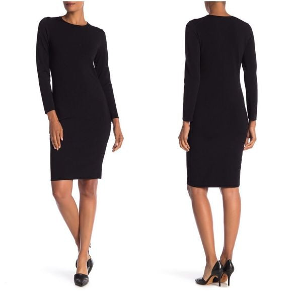 Vince Fitted Long Sleeve Knit Dress in Black - Size Medium