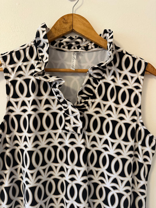 Lulu-B Black and White Geometric Swing Mini Dress | Size Large