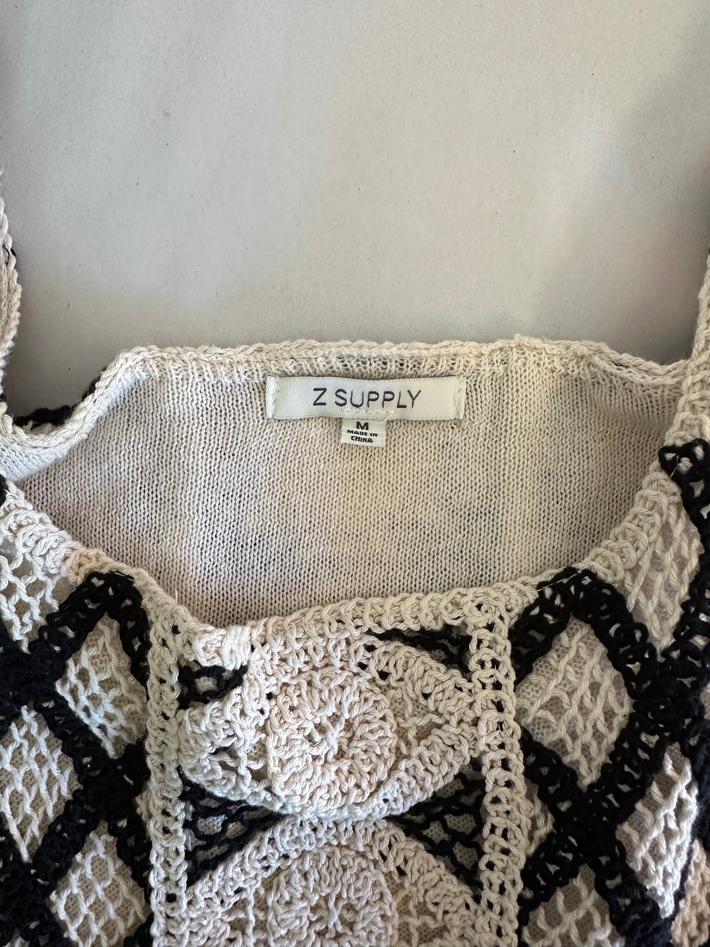 Z Supply Playa Dress in Black and Cream Crochet - Size Medium