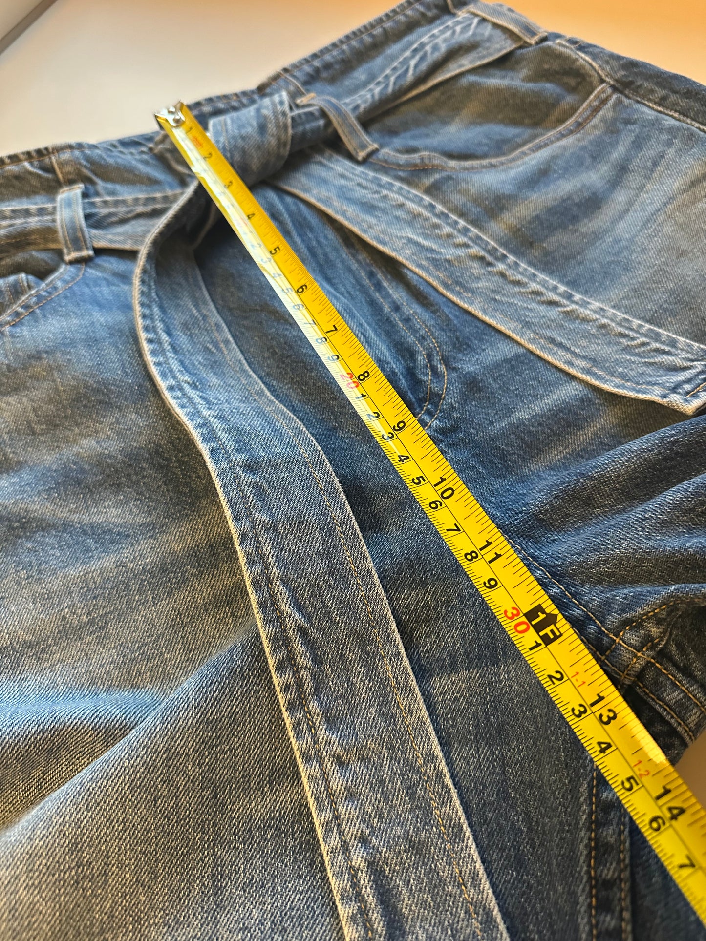 3x1 High Waist Paperbag Belted Cotton Blue Denim Jeans | Size 27