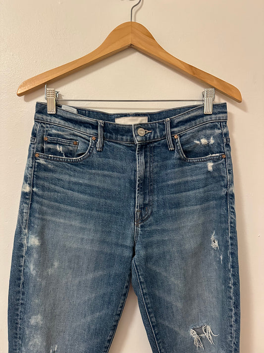 MOTHER The Insider Crop Step Chew Distressed Ankle Jeans | Size 29
