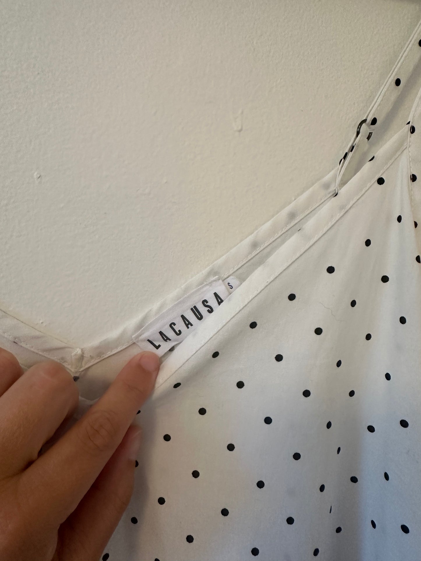 LACAUSA - Crosby Tiered Maxi Dress in White With Black Polka Dots | Size Small