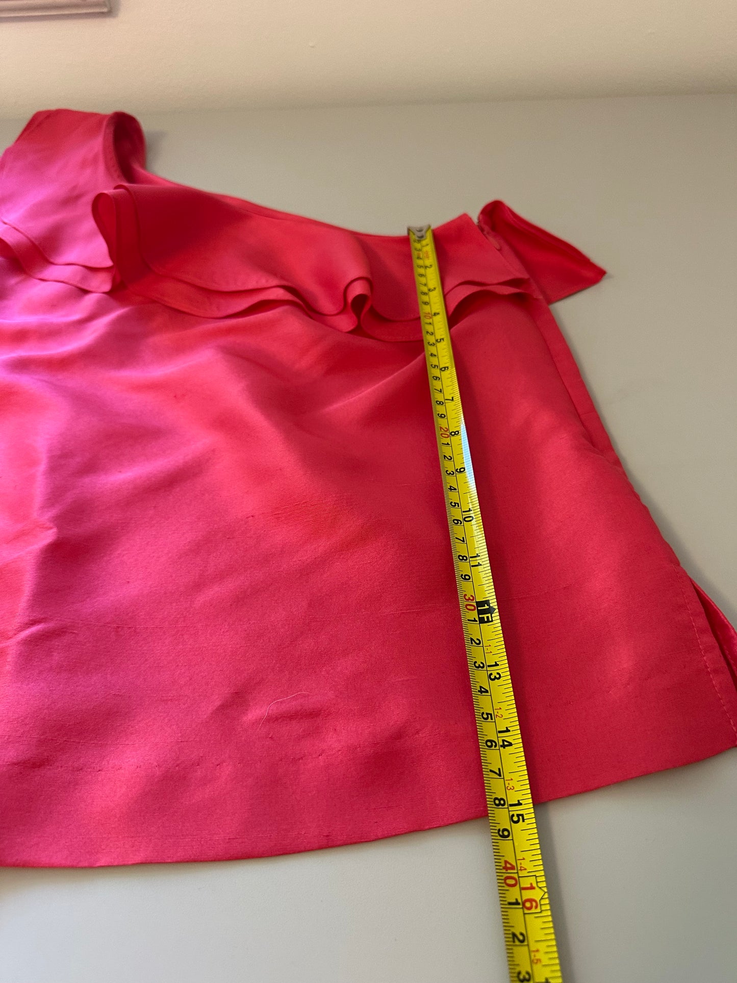 J. Crew Silk Shantung One-Shoulder Ruffle Blouse in Brilliant Poppy