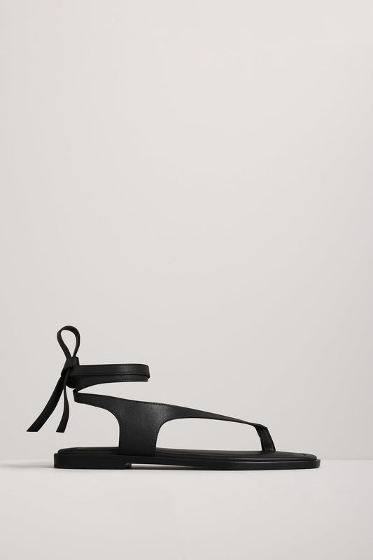 A. Emery - Black Leather Ankle Wrap Gladiator Thong Sandals in Box | Size 38