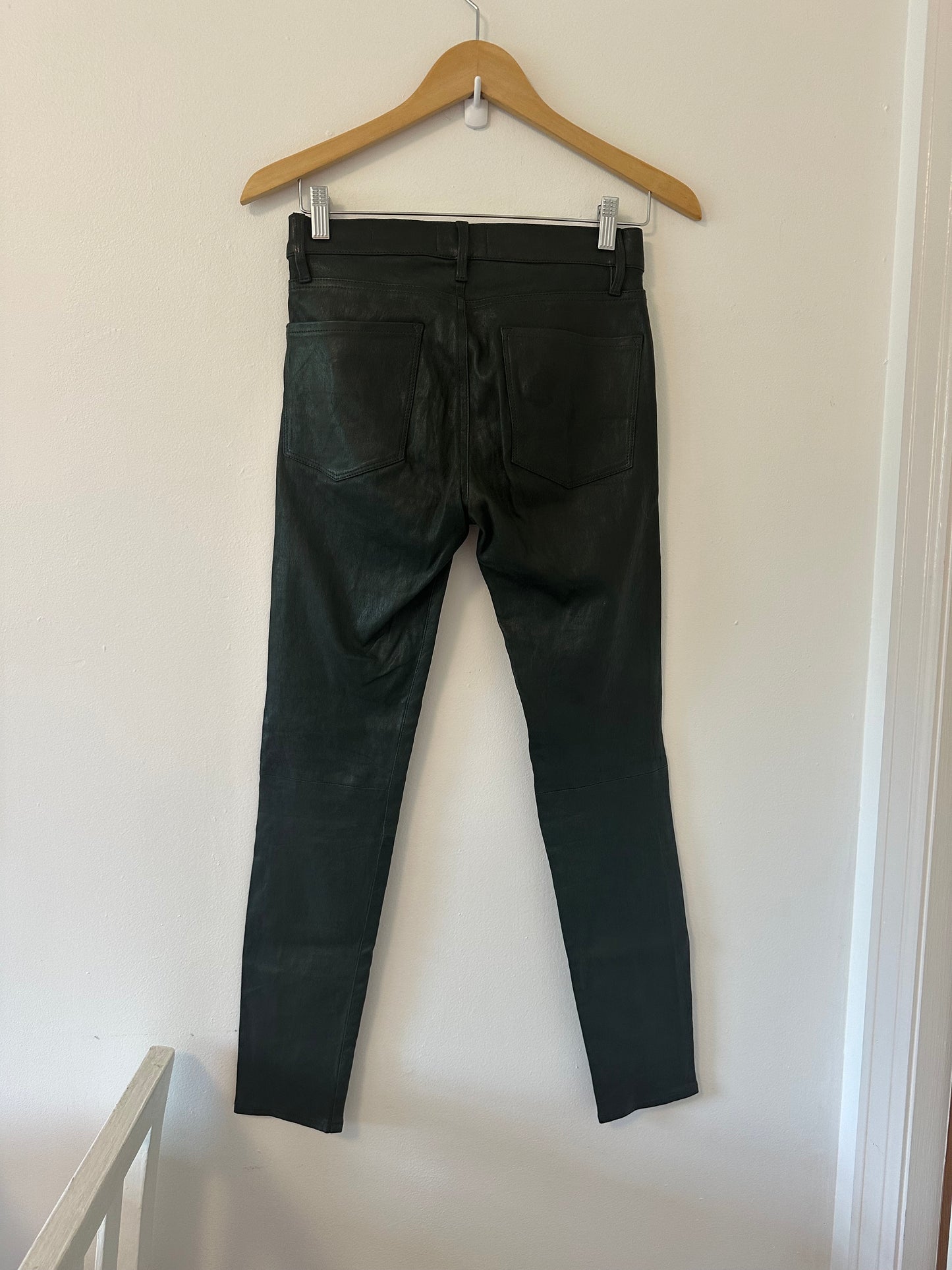 Frame Atelier Dark Green Leather Lamb Skin Pants - Size 26