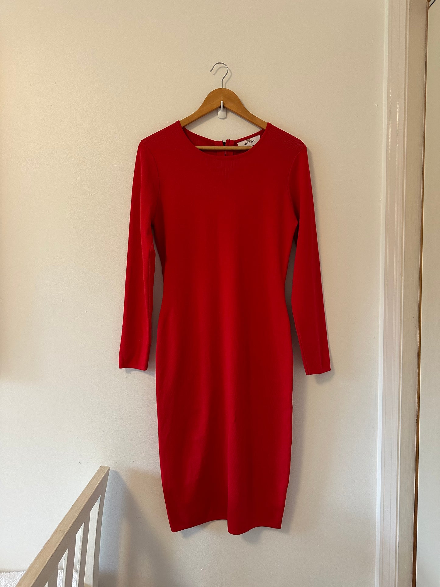 John + Jenn Red Gia Knit Long Sleeve Knee Length Dress - Size Medium
