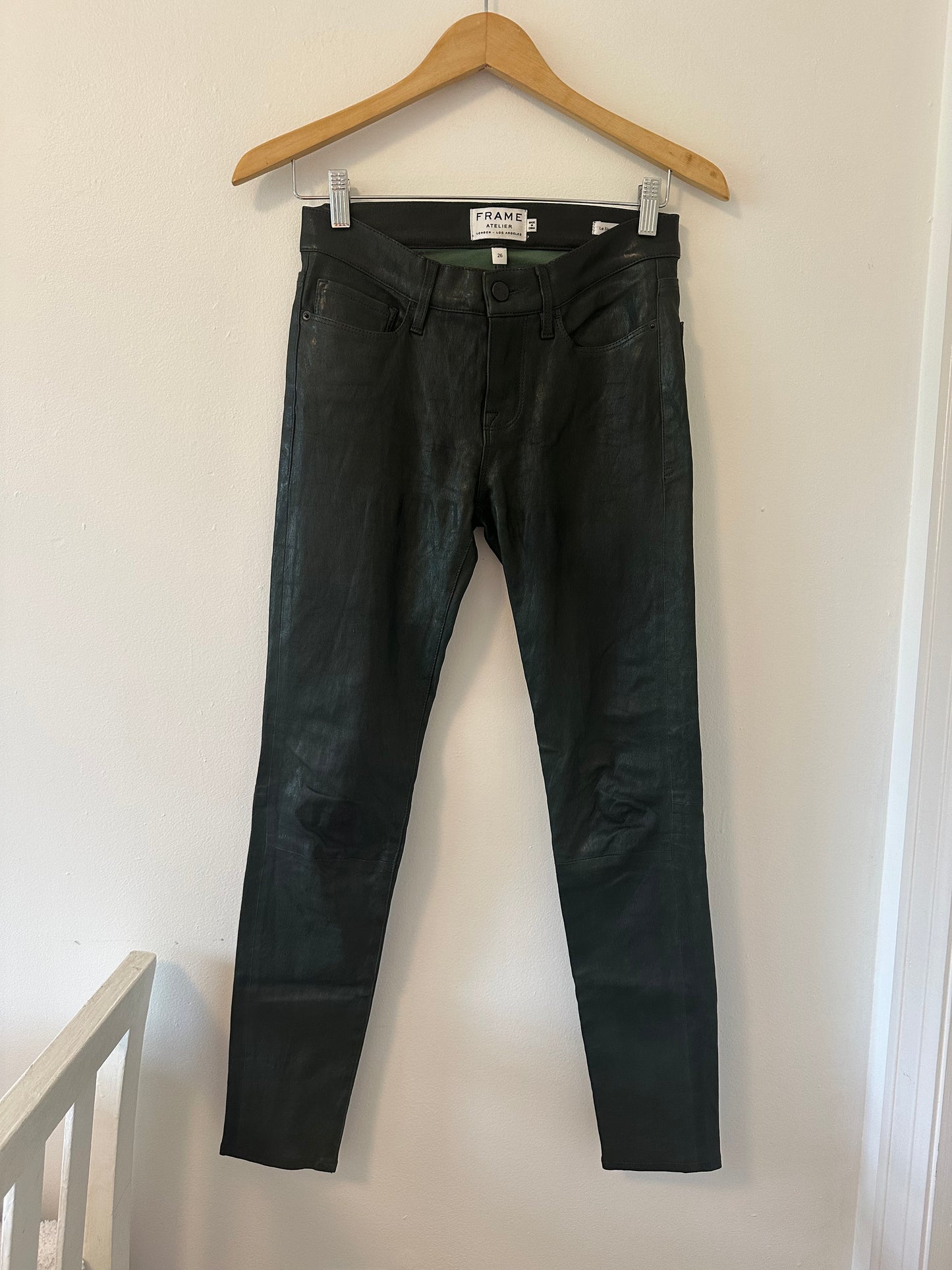 Frame Atelier Dark Green Leather Lamb Skin Pants - Size 26