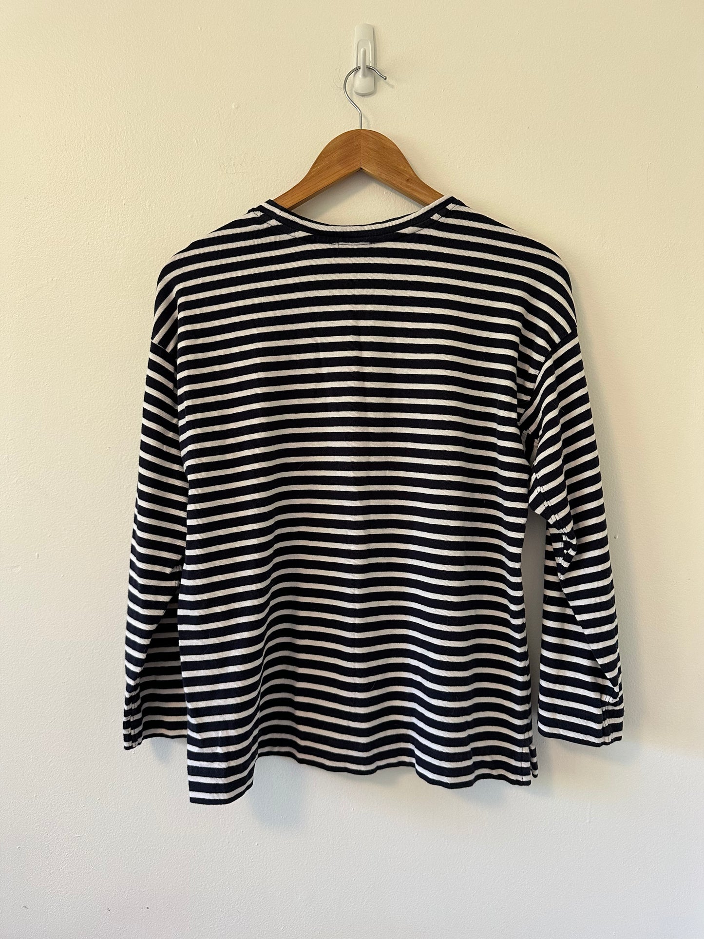 AYR The French Fry Long Sleeve T-Shirt in Navy and White Stripes | Size Large