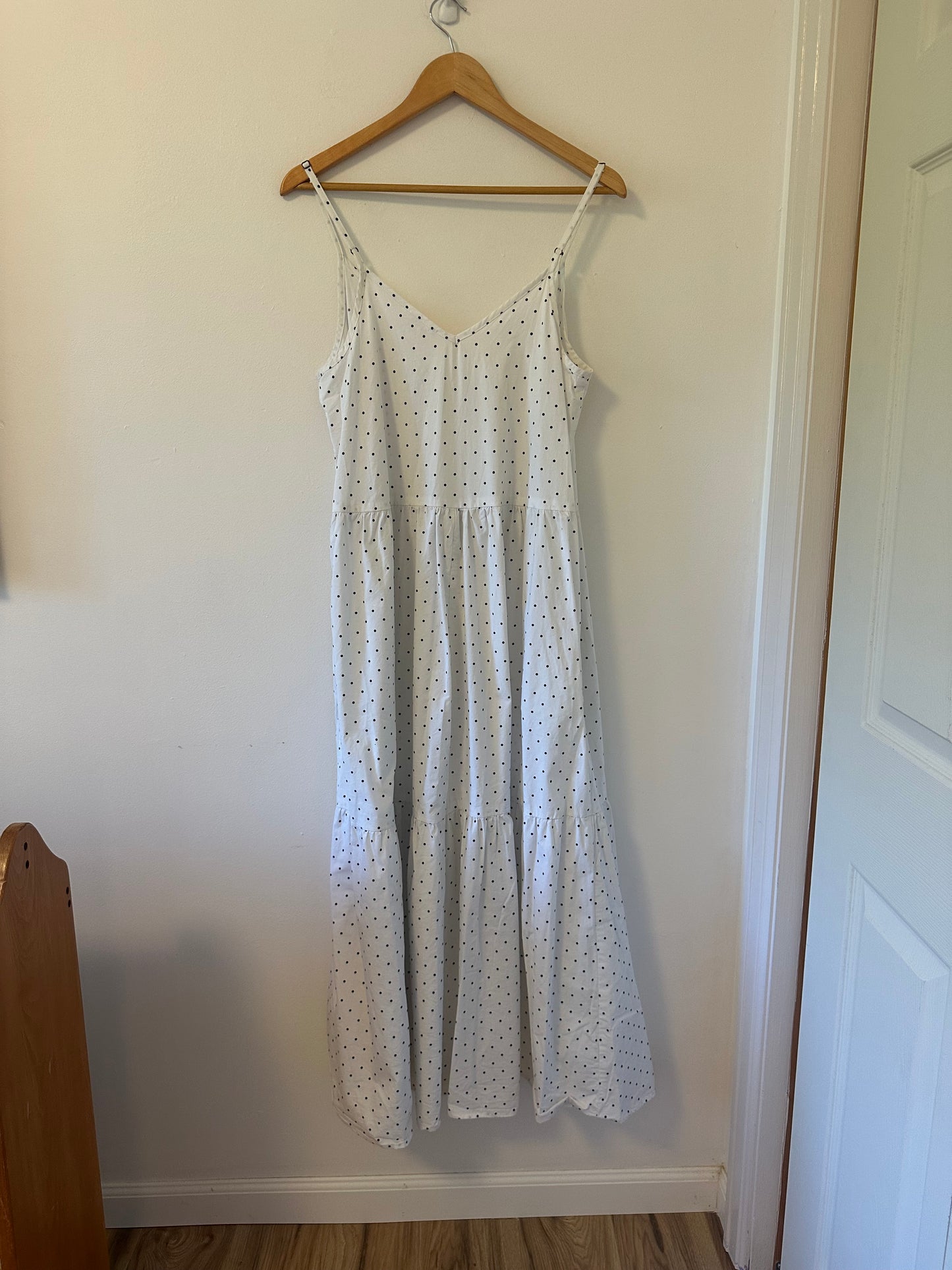 LACAUSA - Crosby Tiered Maxi Dress in White With Black Polka Dots | Size Small