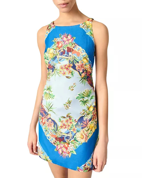 NWT Maje Floral Blue Open Back Sleeveless Dress | Size EU 36