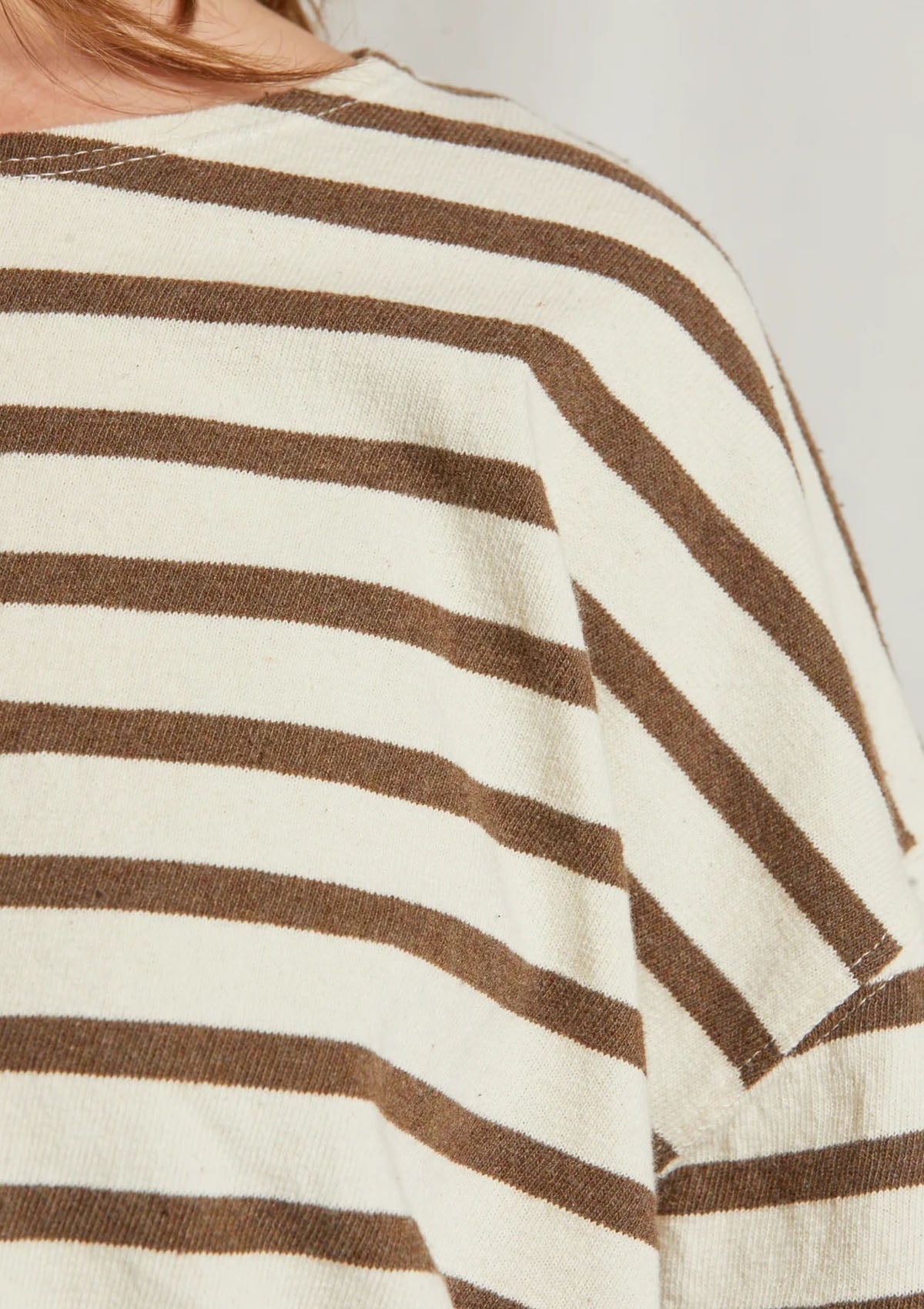 perfectwhitetee Taylor Long Sleeve Striped Top in Walnut Stripe | Size Medium