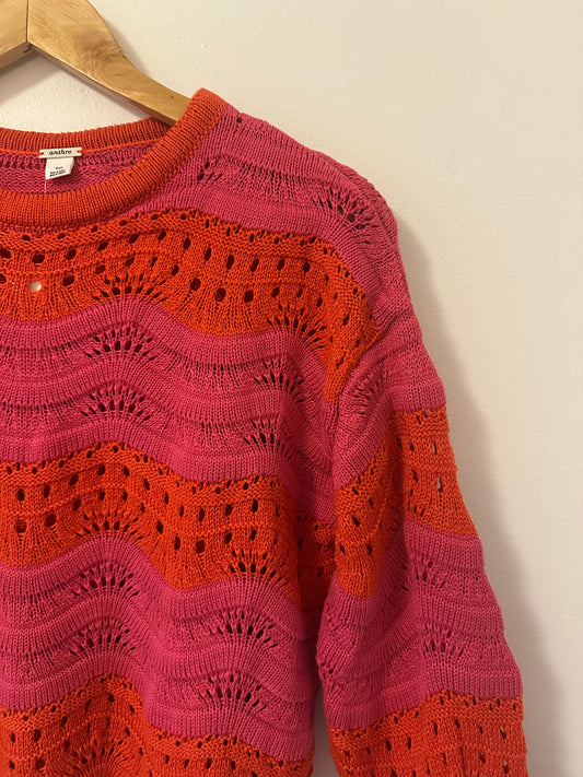 NWT Anthropologie Women's Pink and Red Knit Sweater | Size XXS