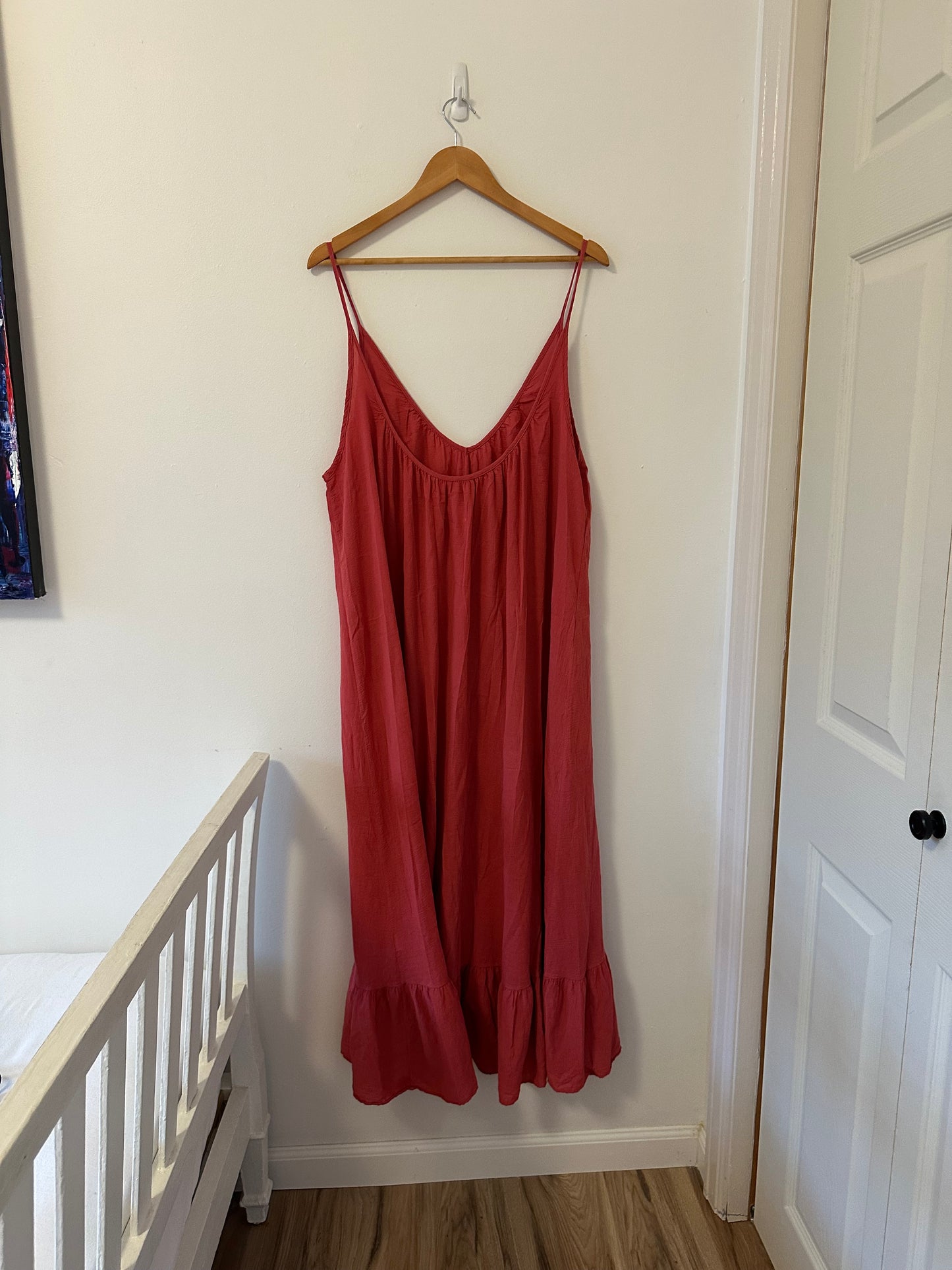 9seed Paloma Cotton Ruffle Maxi Dress in Guava