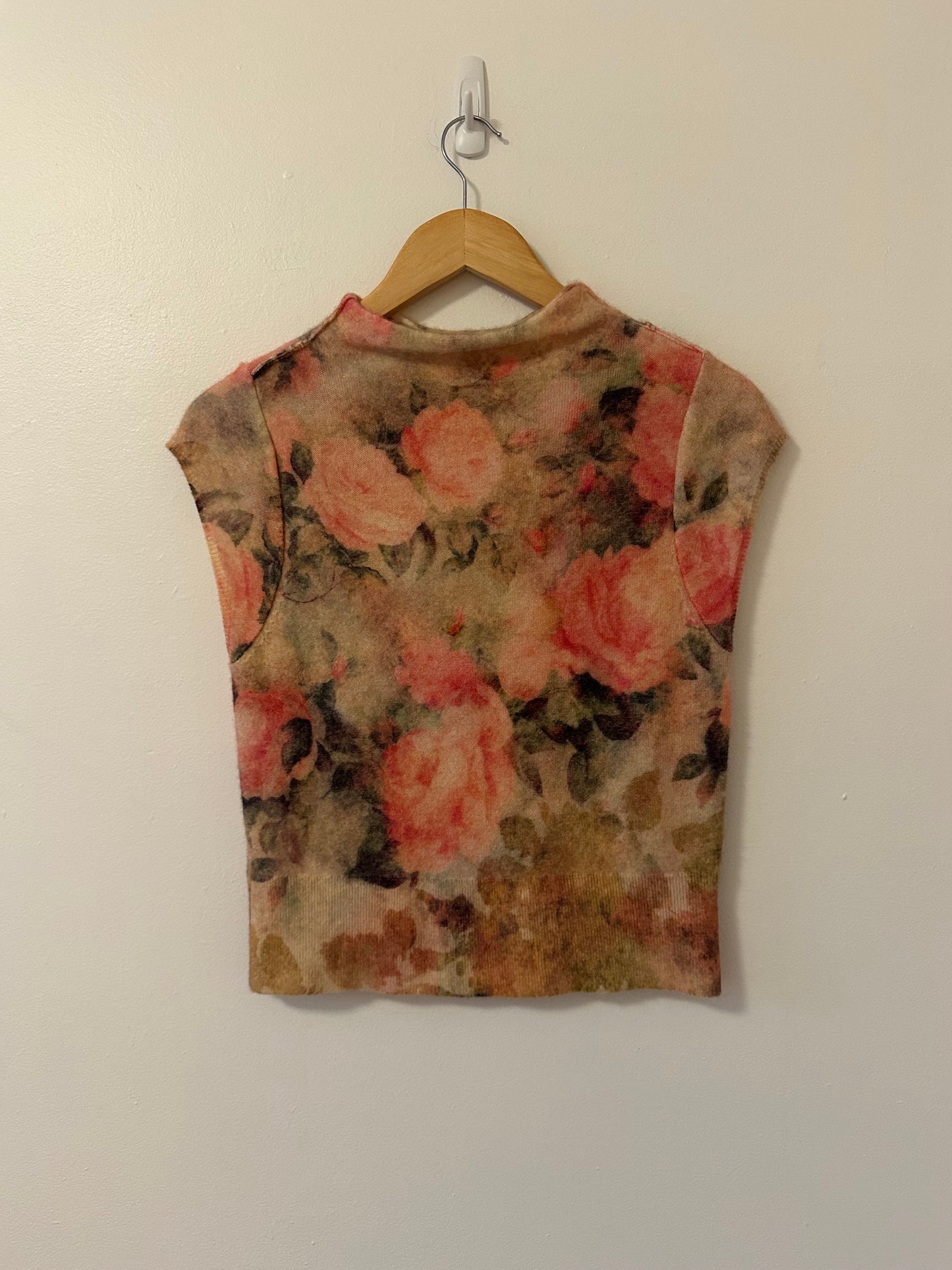 Anthropologie Cashmere Floral Cap Sleeve Sweater | Size Large