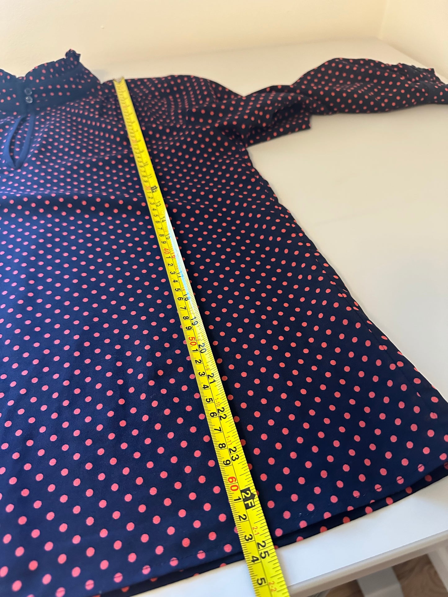 J. Crew - Navy and Red Polka Dot Stand Up Collar Sheer Flowy Blouse | Size 6