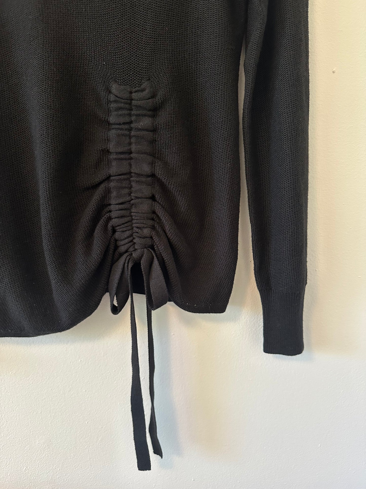 White + Warren Ruched Lightweight Knit Sweater in Black - Size Small