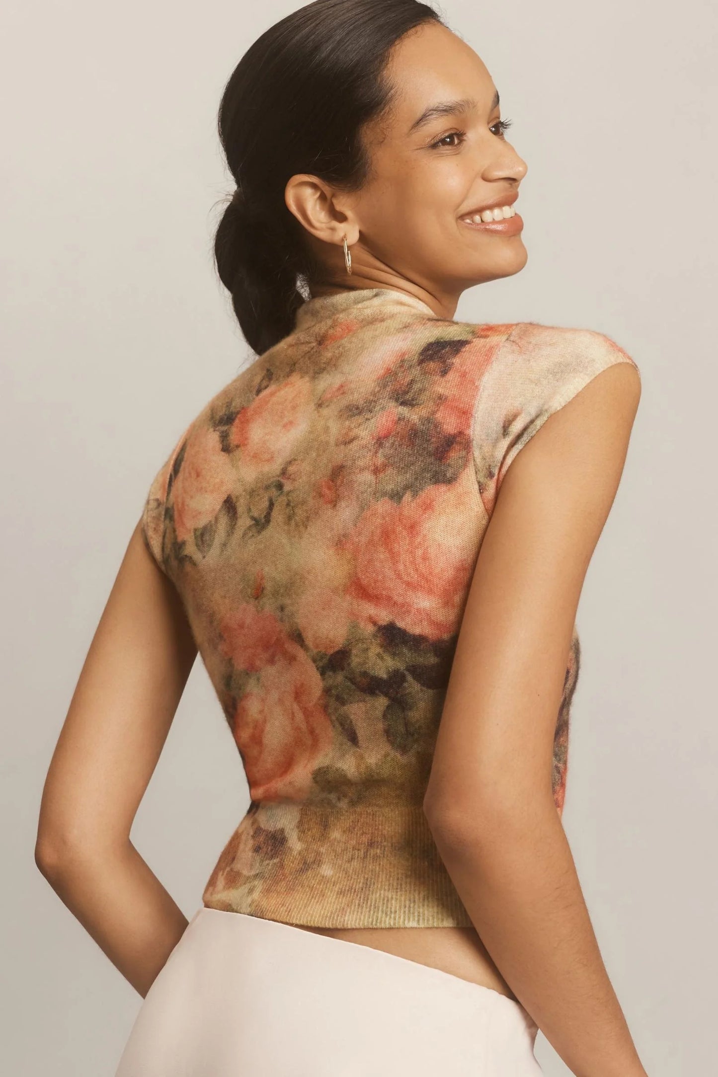 Anthropologie Cashmere Floral Cap Sleeve Sweater | Size Large